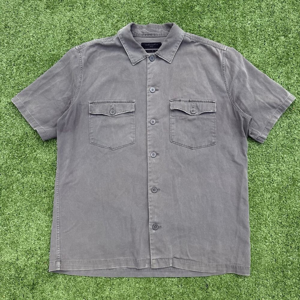 AllSaints Men’s Small Relaxed Fit Gray Short Sleeve Utility Shirt Overshirt EUC